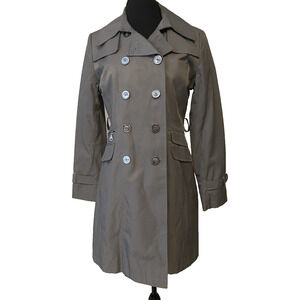 DKNY Trench Coat Womens Small Grey Double Breasted Overcoat Long Jacket Peacoat